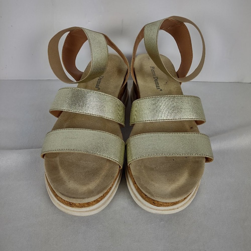 Pierre Dumas Gold Metallic Cork Platform Sandals, Women's Size 10